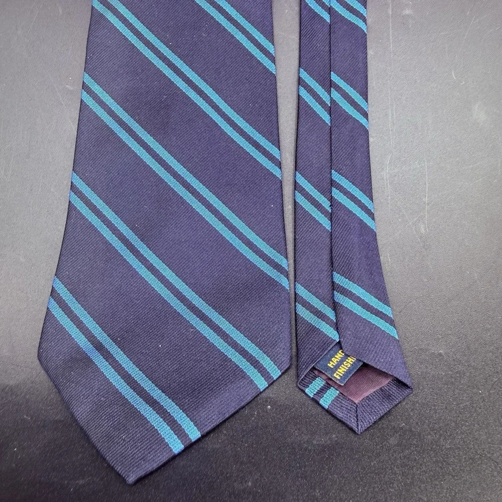 Ralph Lauren Polo University Club Tie Black Blue Repp Stripe 100% Silk Mens